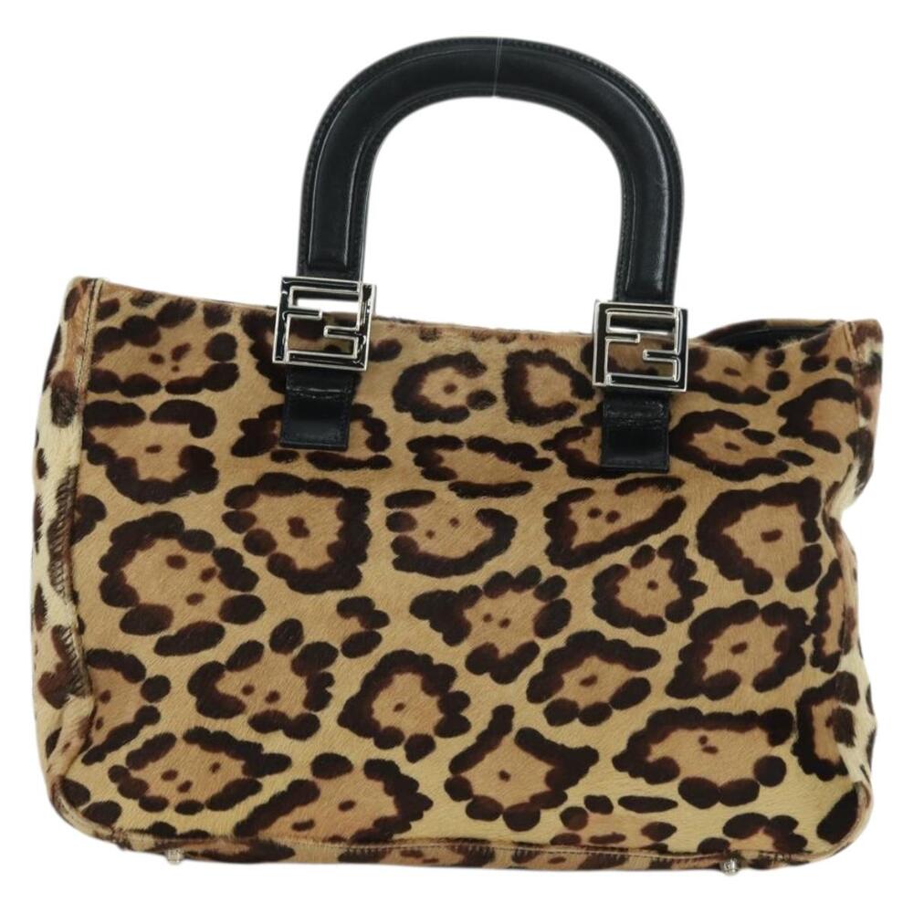 FENDI Calf Hair Leopard Print Top Handle Bag